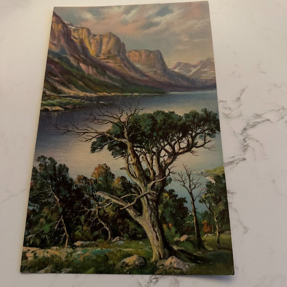 Vintage Landscape Calendar Art Print of Mountains and Trees